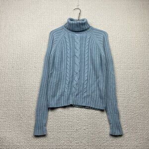 Reitman's Baby Blue Turtleneck Chunky Cable Knit Sweater Cozy Winter Wom Sz M